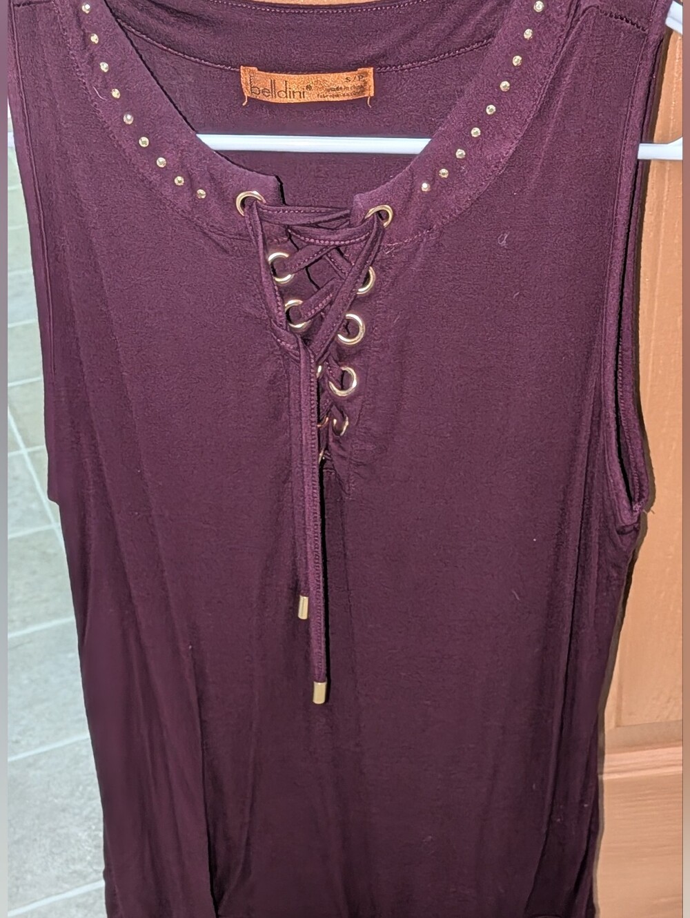 Belldini Lace-Up Sleeveless Tank Top - Burgundy